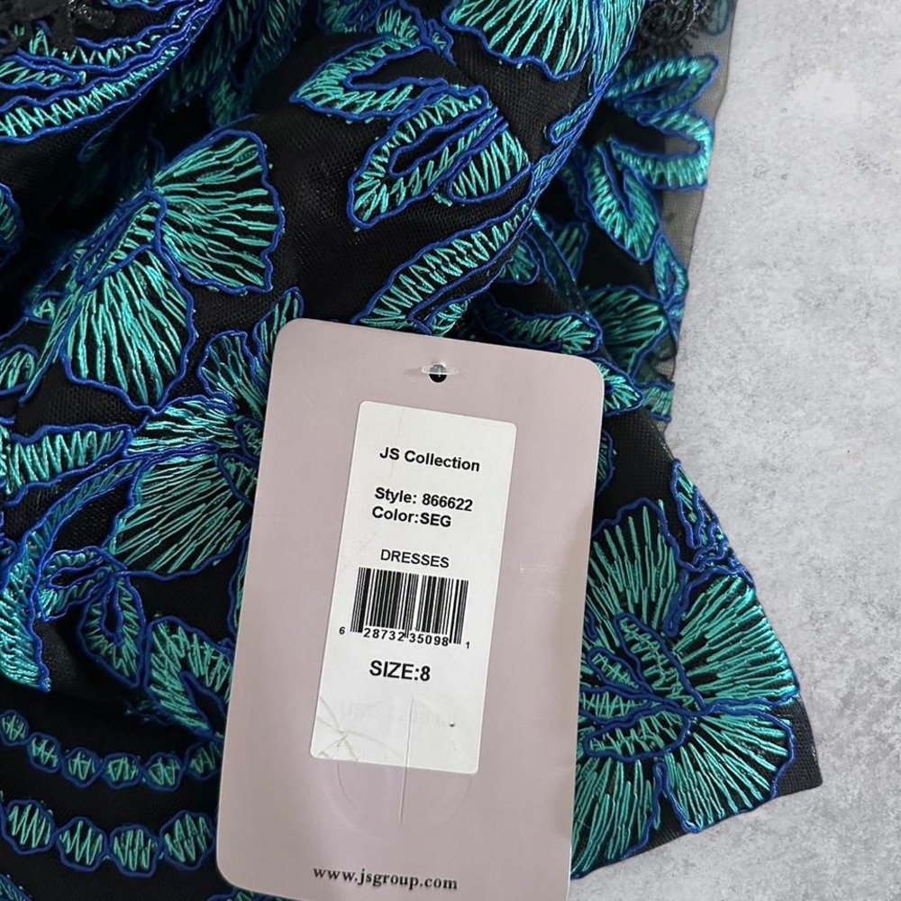 NWT JS Collections Floral Embroidered Lace Cocktail Midi Dress Teal Blue Black - Picture 8 of 8